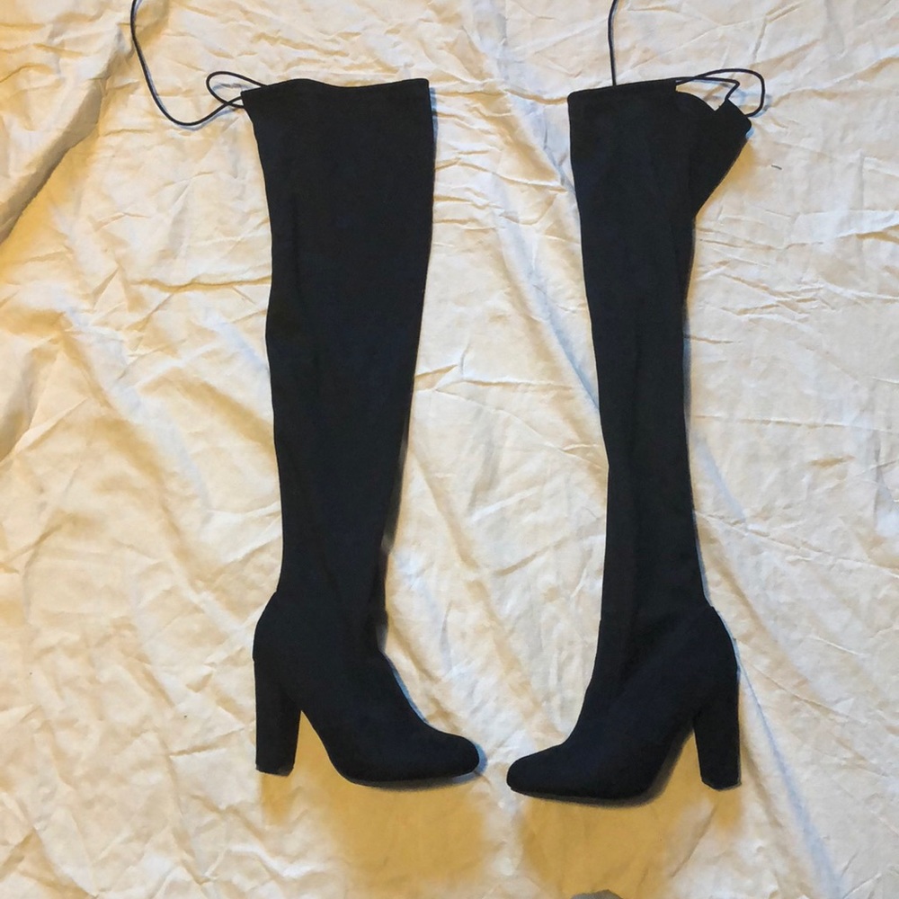 Bamboo Thigh High Boots Black
